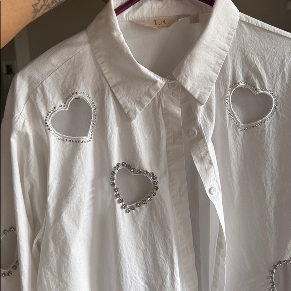 Lizette Collection Crystal Heart Cutout Long Sleeve Blouse - Picture 14 of 14